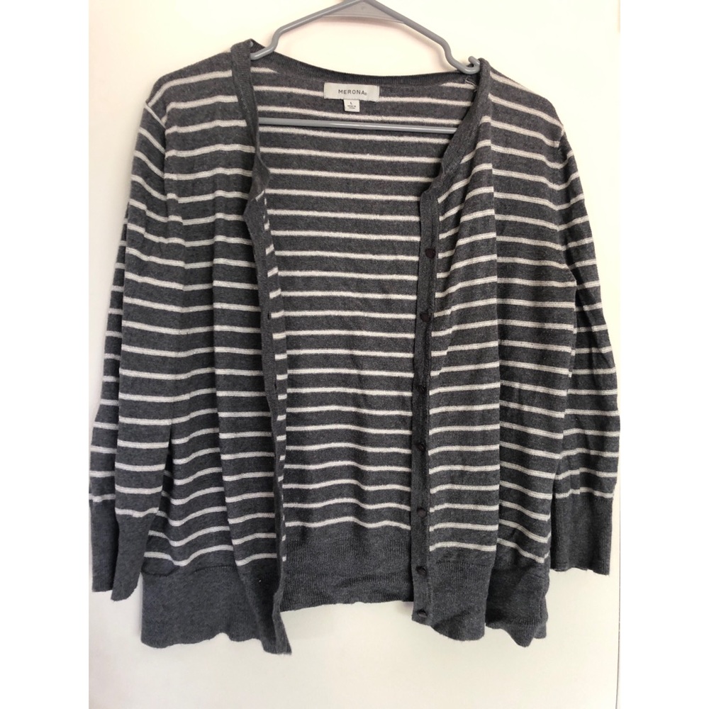 🔶 Striped Grey Cardigan